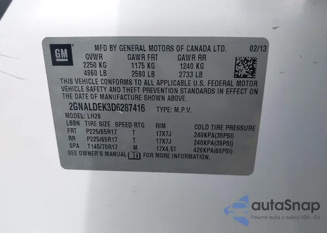 2013 Chevrolet Equinox 1Lt z USA, uszkodzony, nr VIN 2GNALDEK3D6287416